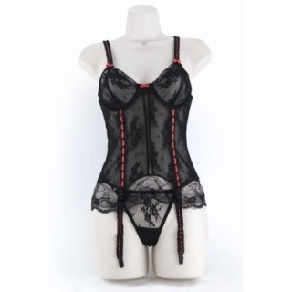 CORSET & G W/RIBBON    BLACK L