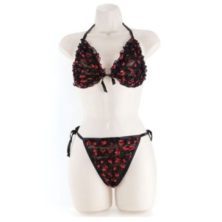 RUFFLE BRA & TIE G-STR LIPS 2XL
