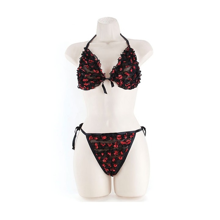 RUFFLE BRA & TIE G-STR LIPS 2XL