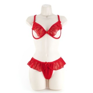 UNDERWIRE BRA & G-LACE RED 2XL