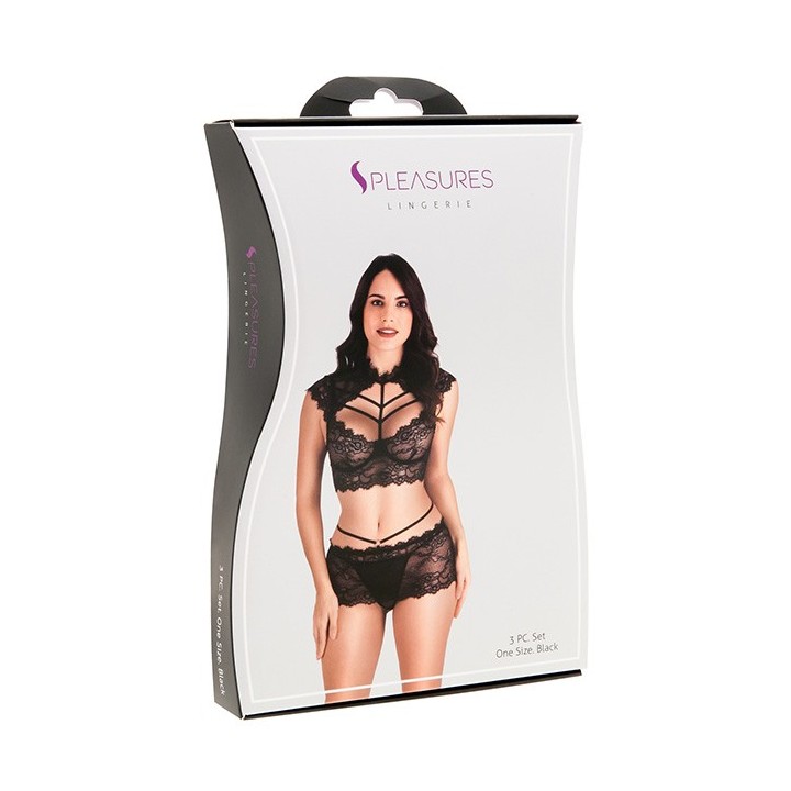 Conjunto Top-Mini Falda Encaje Negro TU