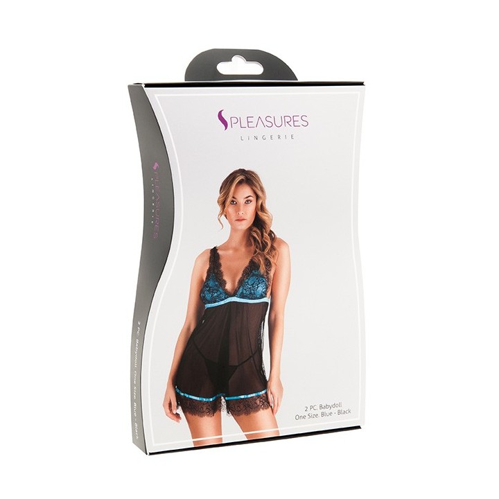 Babydoll Encaje Azul/Negro TU