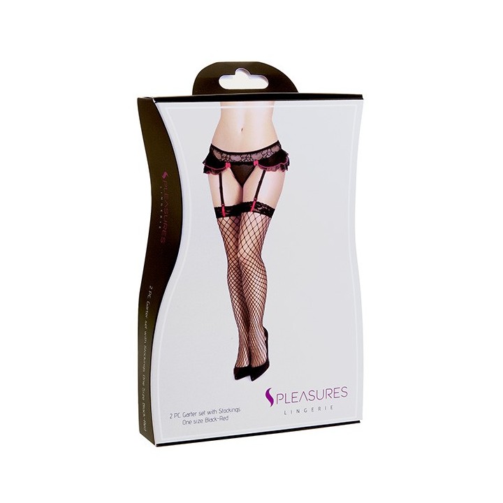 Tanga con Liguero Medias Negro/Rojo TU