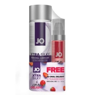 JO Xtra Silky Silicone 4 floz 120 mL Oral Delight - Strawberry 1 floz 30 mL