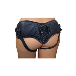 PLUS SIZE BLACK PVC CORSETTE STRAP-ON