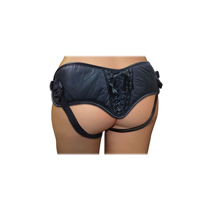 PLUS SIZE BLACK PVC CORSETTE STRAP-ON