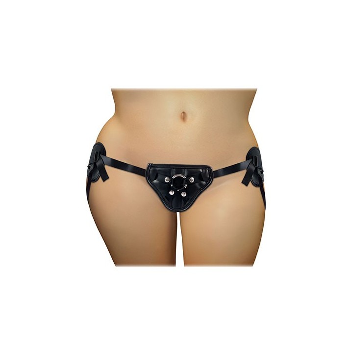 PLUS SIZE BLACK PVC CORSETTE STRAP-ON