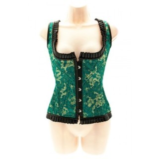 CORSET VERDE SEDA Y PIEL