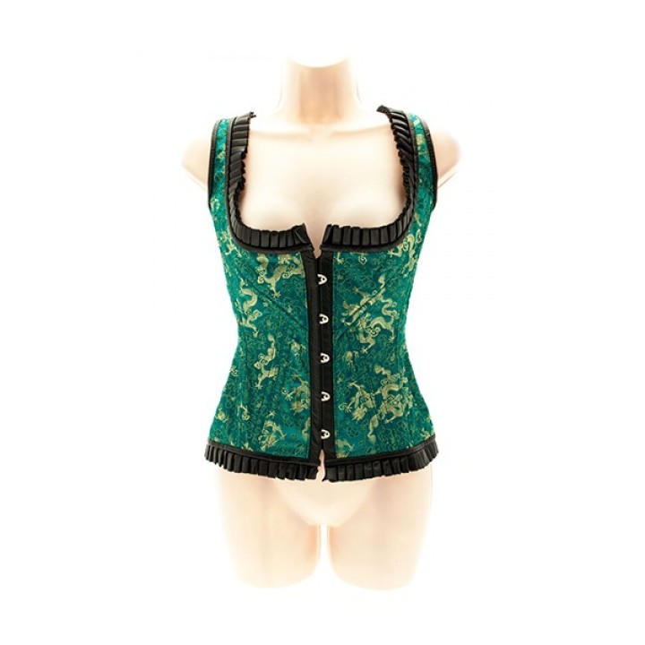CORSET VERDE SEDA Y PIEL