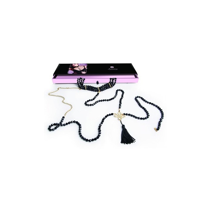 SEDUCTIVE NECKLACE COLLA Y CINTURON PERLAS NEGRAS