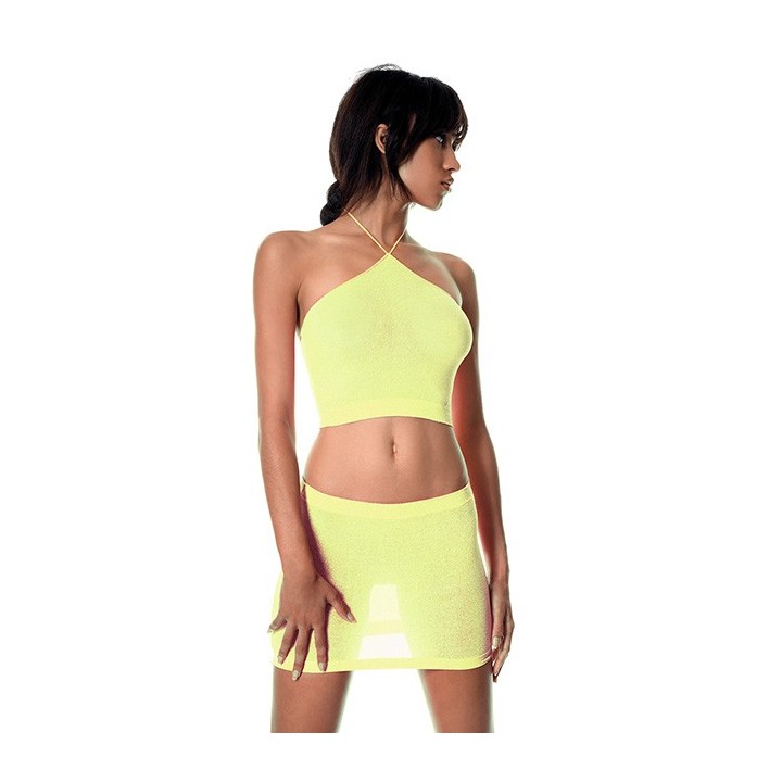 TOP Y FALDA LUREX AMARILLO NEON