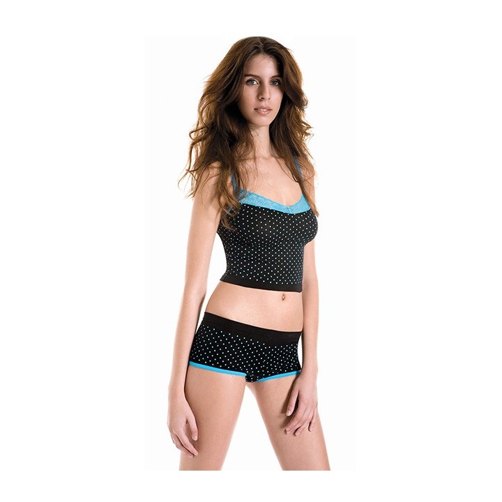 TOP Y PANTALON NEGRO TOPO AZUL