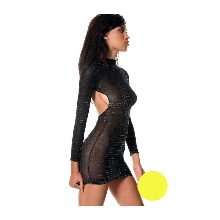 VESTIDO MINI LUREZ C/MANGAS AMARILLO