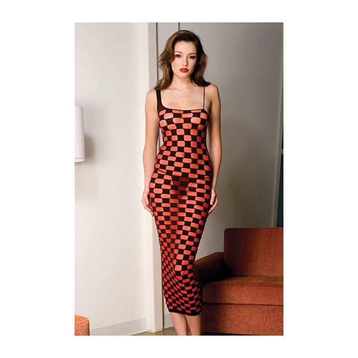 VESTIDO ROJO C/CUADROS NEGROS