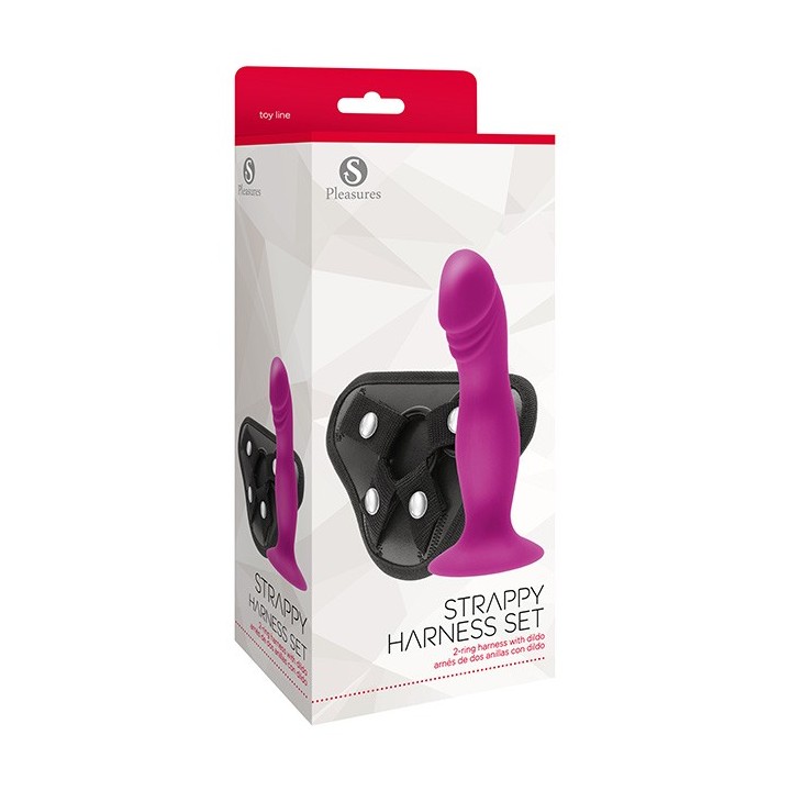 Strappy Harness Set - 2 Ring Harness With Dildo Pink