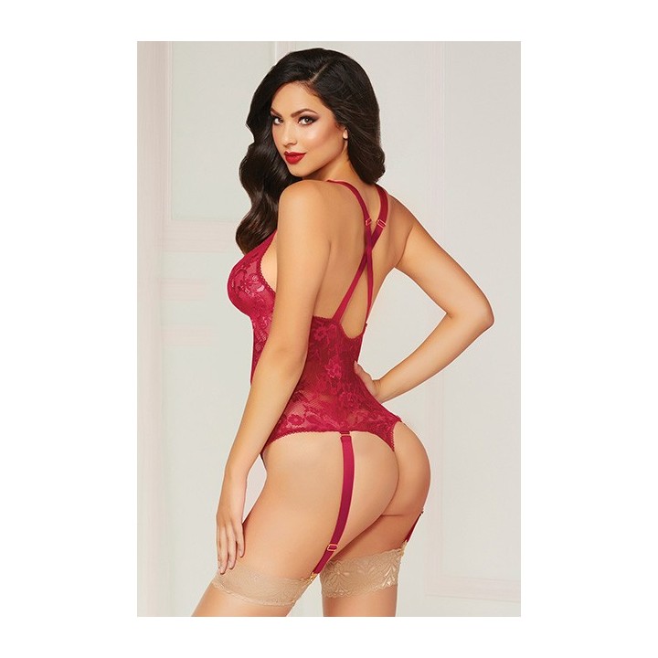 Floral Lace Teddy Wine O/S